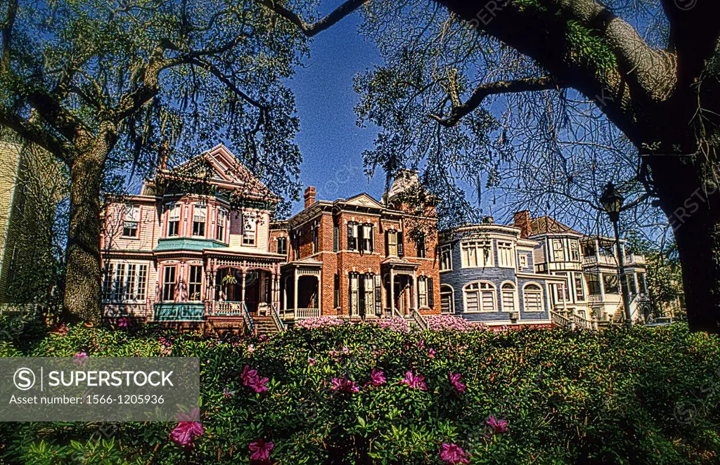 Old beautiful restored Southern Victorian homes of the wonderful town of Savannah Georgia USA