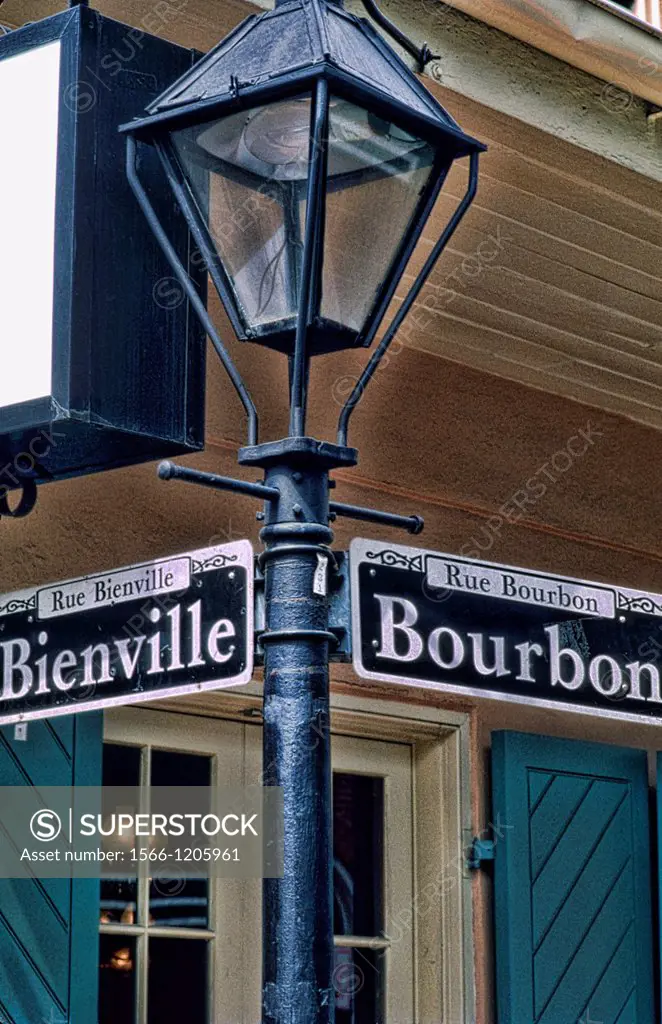 Famous street sign of Bourbon Street in the French Quarter in wonderful city of New Orleans Louisiana NOLA Usa