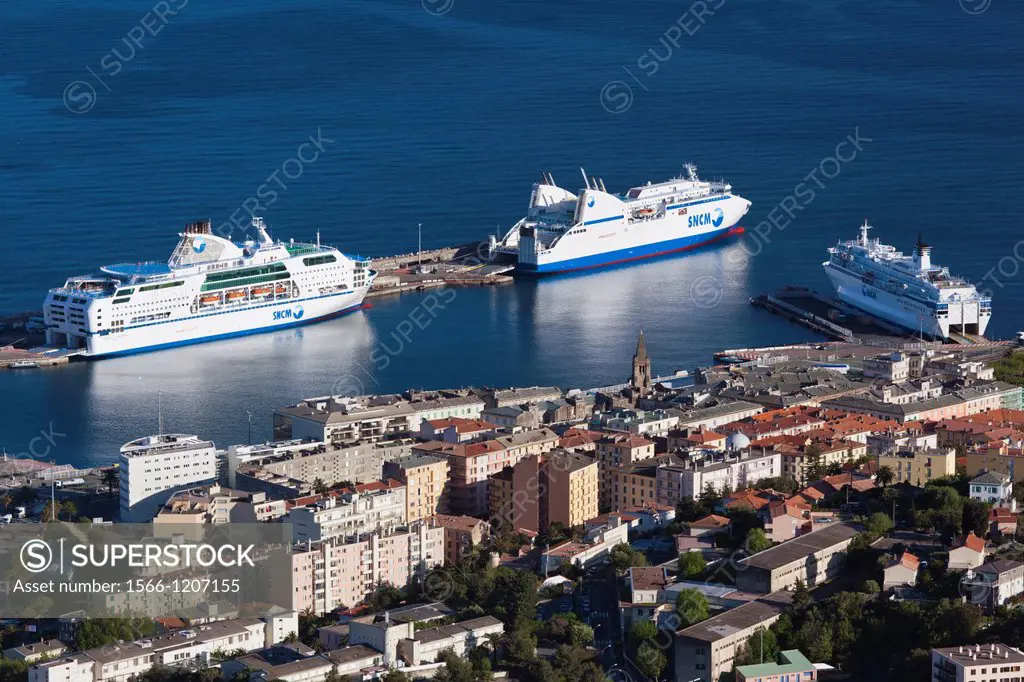 France, Corsica, Haute-Corse Department, Le Cap Corse, Bastia, elevated city view