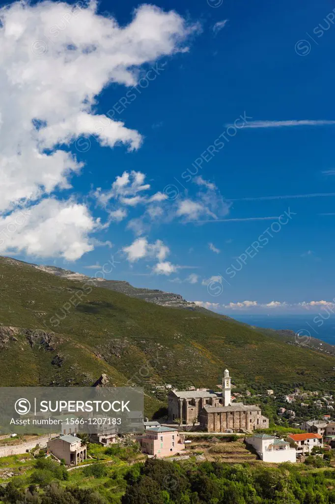 France, Corsica, Haute-Corse Department, Le Cap Corse, Bastia Corniche, San Martino di Lota, elevated town view