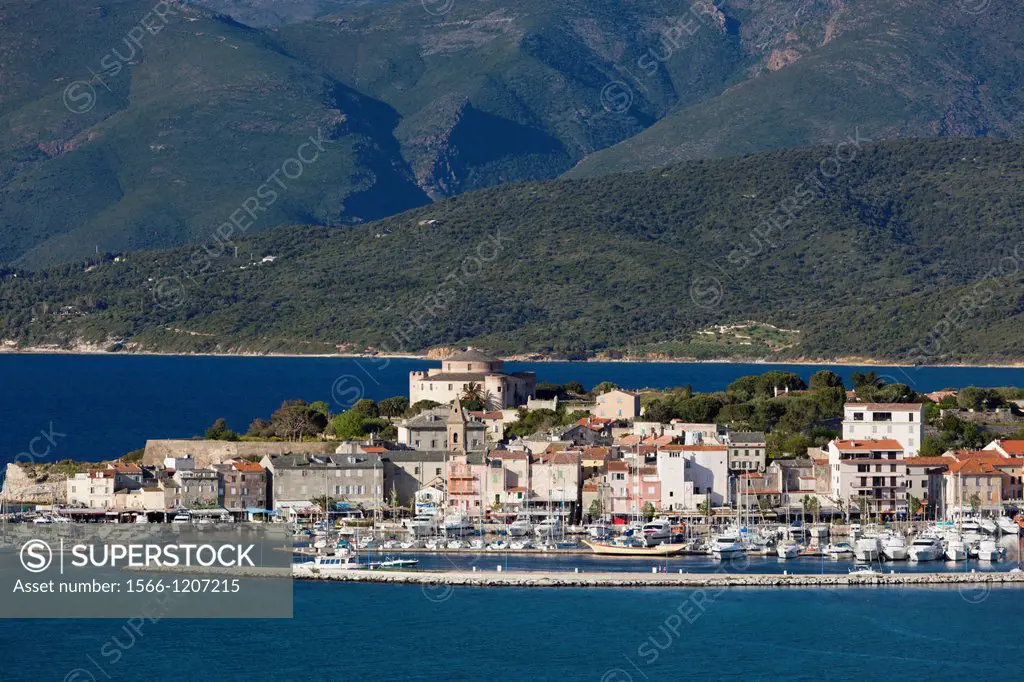 France, Corsica, Haute-Corse Department, Le Nebbio Region, St-Florent, elevated port view