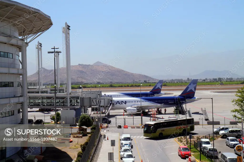 Chile, Santiago, Comodoro Arturo Merino Benítez International Airport, SCL, aviation, terminal, building, gate, tarmac, LAN Airlines, jet, fence, runw...