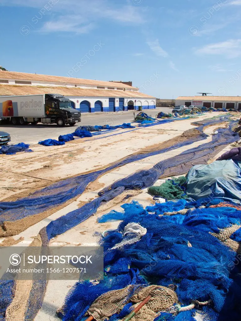 Fish market and networks Calpe Alicante Spain