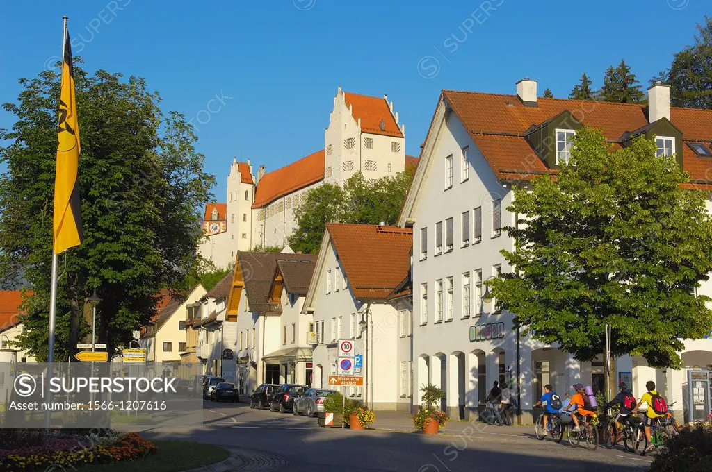 Fussen, Pedestrian zone and Castle, Allgau, Romantische Strasse, Romantic Road, Bavaria, Germany, Europe
