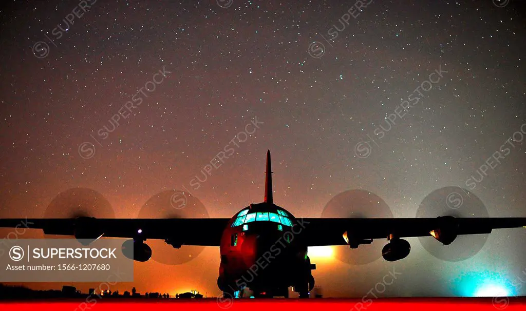 A C-130J Hercules assigned to Little Rock Air Force Base, Ark , performs an engine-running offload at Geronimo Landing Zone on Fort Polk, La , Oct 17,...