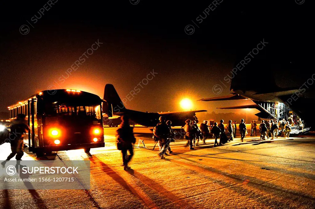 Airmen board a C-130 Hercules June 4, 2011, during an operational readiness exercise at Little Rock Air Force Base, Ark