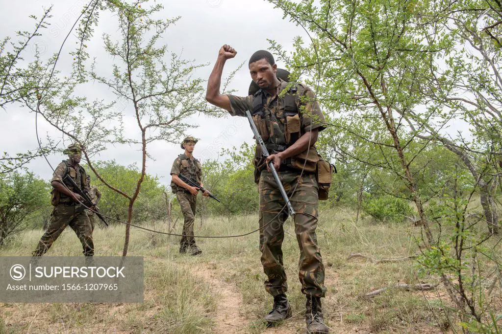 Young South African trainee anti poachers at the Protrack training centre near Hoedspruit, Limpopo province, South AFrica  `On patrol the men discover...