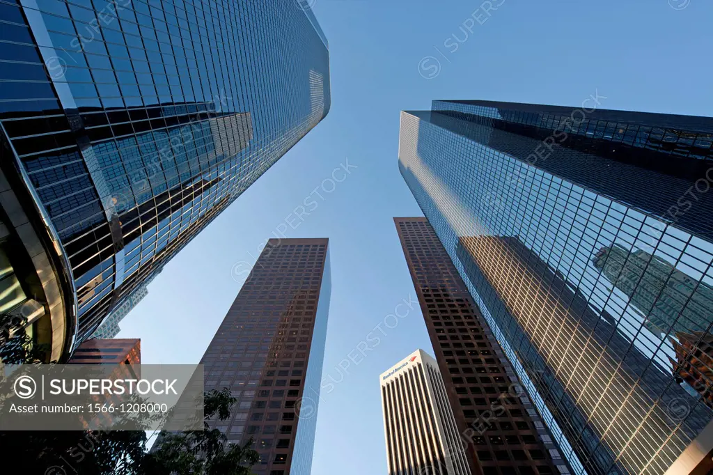 Worm´s-eye view of Downtown Los Angeles skyscrapers, California, United States of America, USA