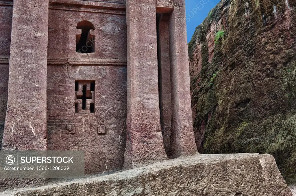 Monolithic rock-cut Church of Bete Medhane Alem, Unesco World Heritage Site, Lalibela, Amhara region, Northern Ethiopia