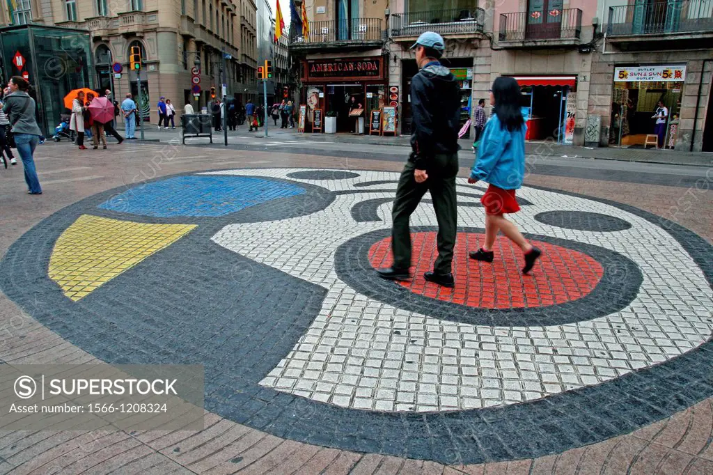 Joan Miro mosaic, La Rambla, Barcelona, Catalonia, Spain