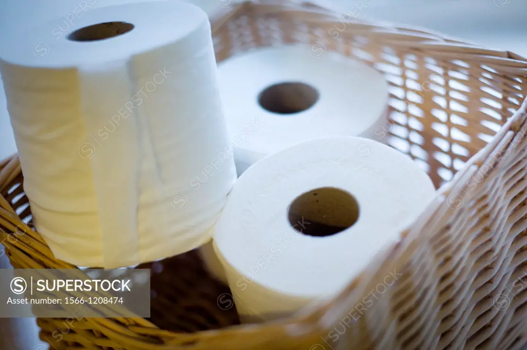 basket with three rolls of toilet paper