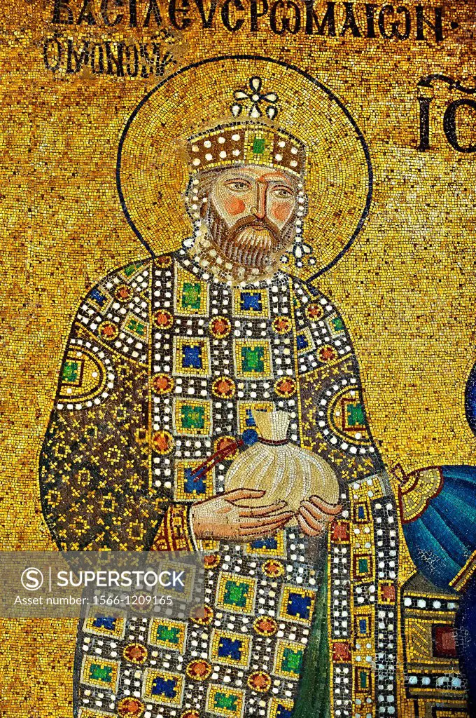11th Century Byzantine mosaic of Emperor Constantine IX Monmachus making an offering of money  Hagia Sophia, Istanbul, Turkey
