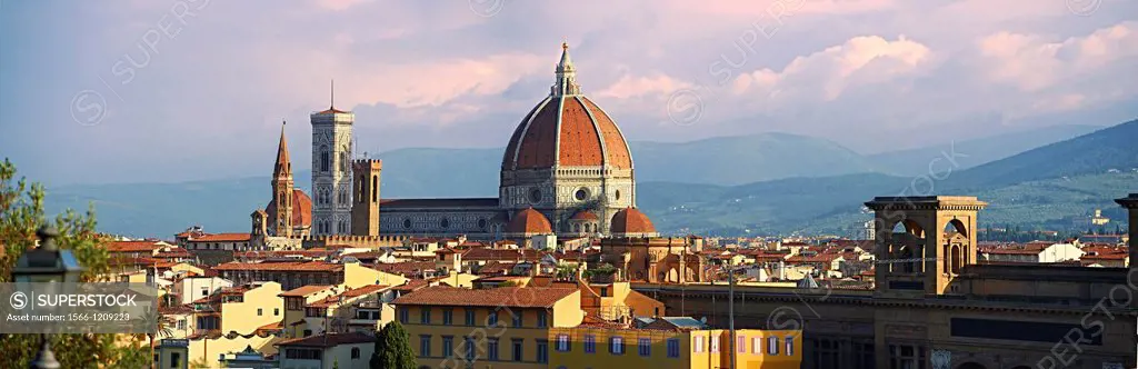 Panoramic view of the Gothic-Renaissance Duomo of Florence, Basilica of Saint Mary of the Flower, Firenza  Basilica di Santa Maria del Fiore  built be...