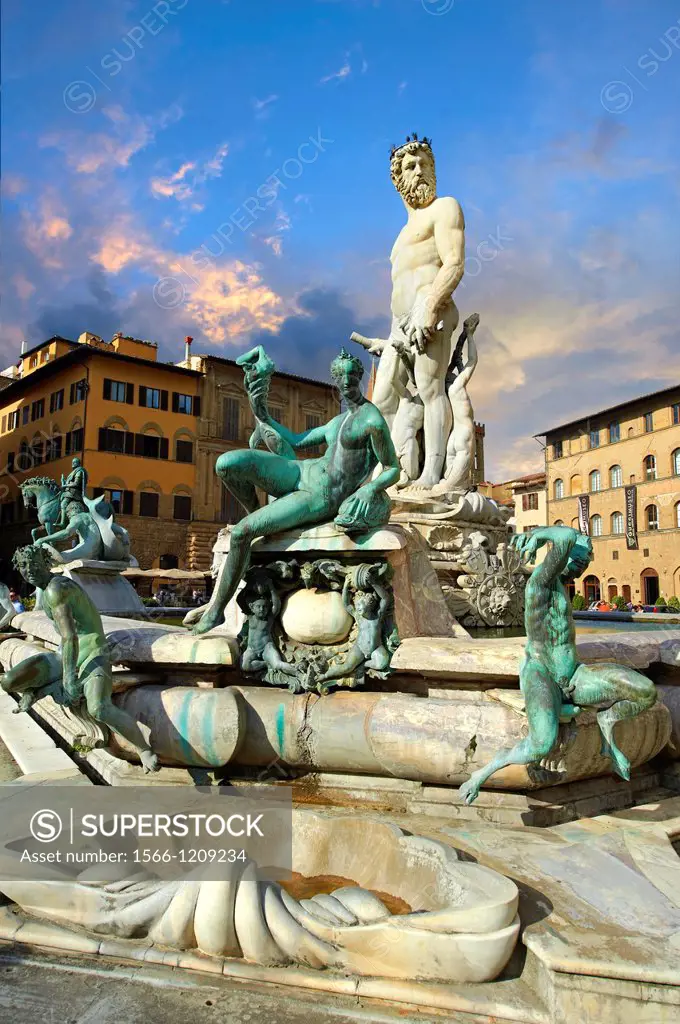 The Fountain of Neptune by Bartolomeo Ammannati 1575, Piazza della Signoria in Florence, Italy,