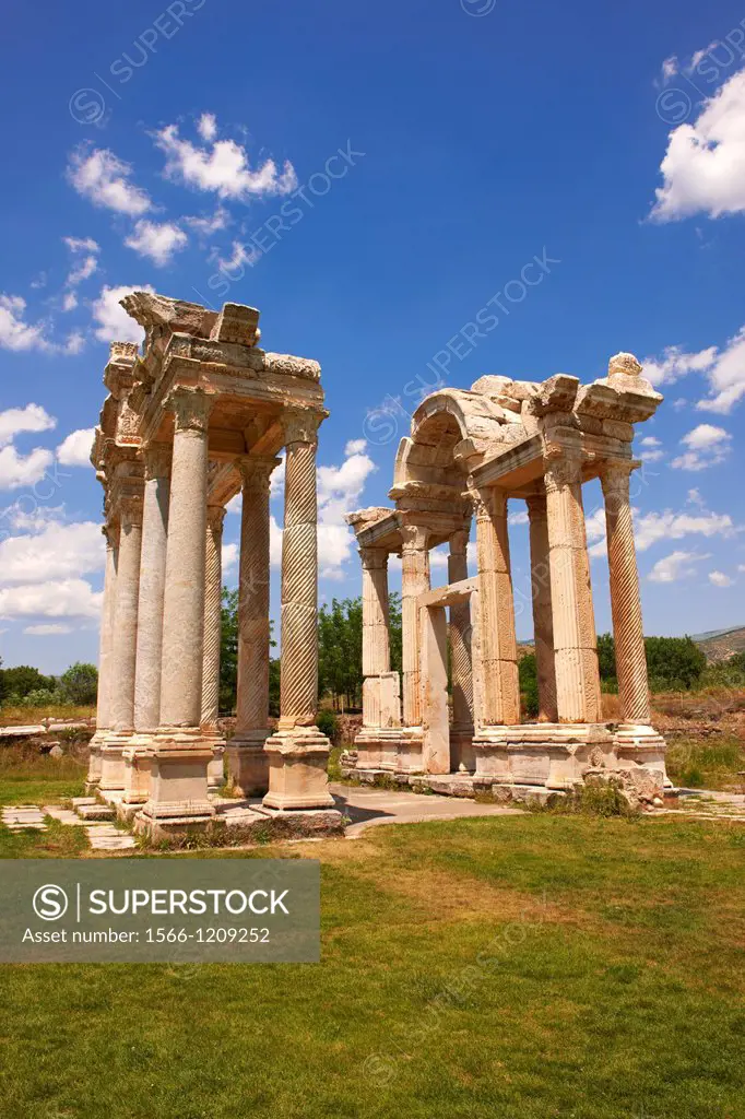Picture of the double Tetrapylon Gate, Aphrodisias, Turkey A tetrapylon´four gates´ is an ancient type of Roman monument of cubic shape, with a gate o...
