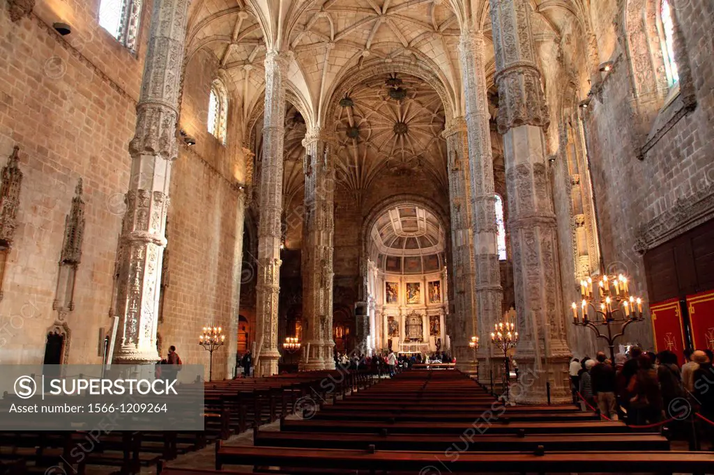 Dos Jeronimos Monastery Interior, Lisbon, Portugal, Europe