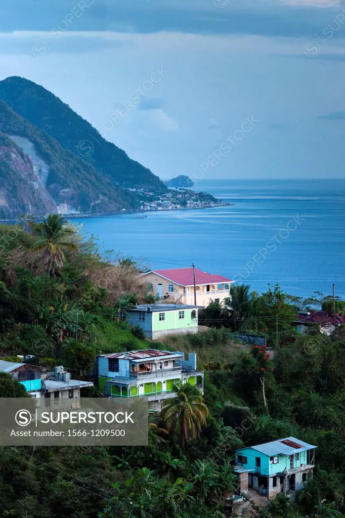 Dominica, Roseau, coast view, dusk