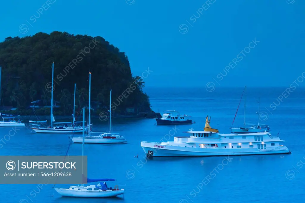 St  Vincent and the Grenadines, St  Vincent, Villa Beach, view of Young Island, dawn