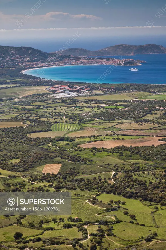 France, Corsica, Haute-Corse Department, La Balagne Region, Col de Salvi pass, view of the Gulf of Calvi and Calvi city