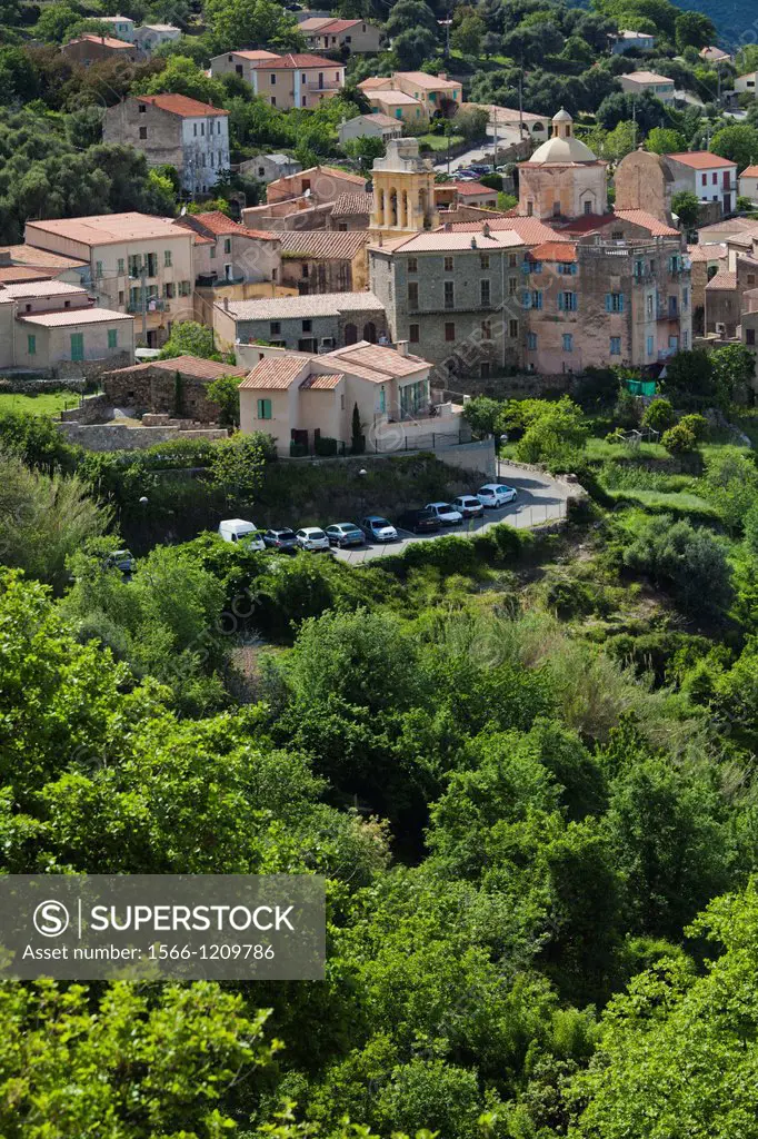 France, Corsica, Haute-Corse Department, La Balagne Region, Cateri, elevated town view
