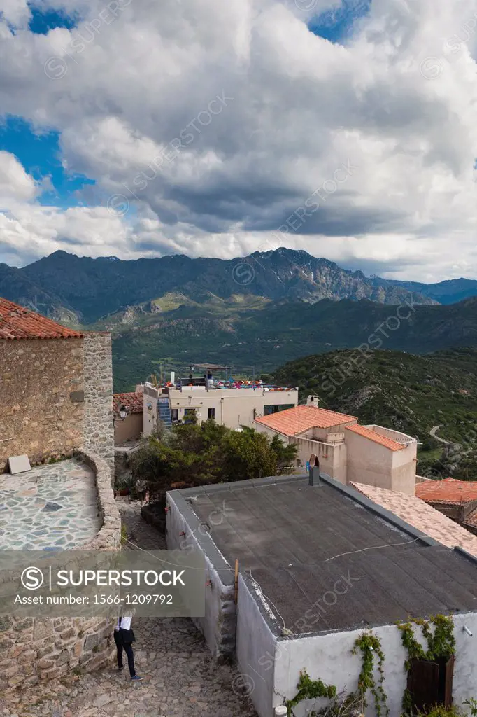 France, Corsica, Haute-Corse Department, La Balagne Region, Sant Antonino, elevated town view