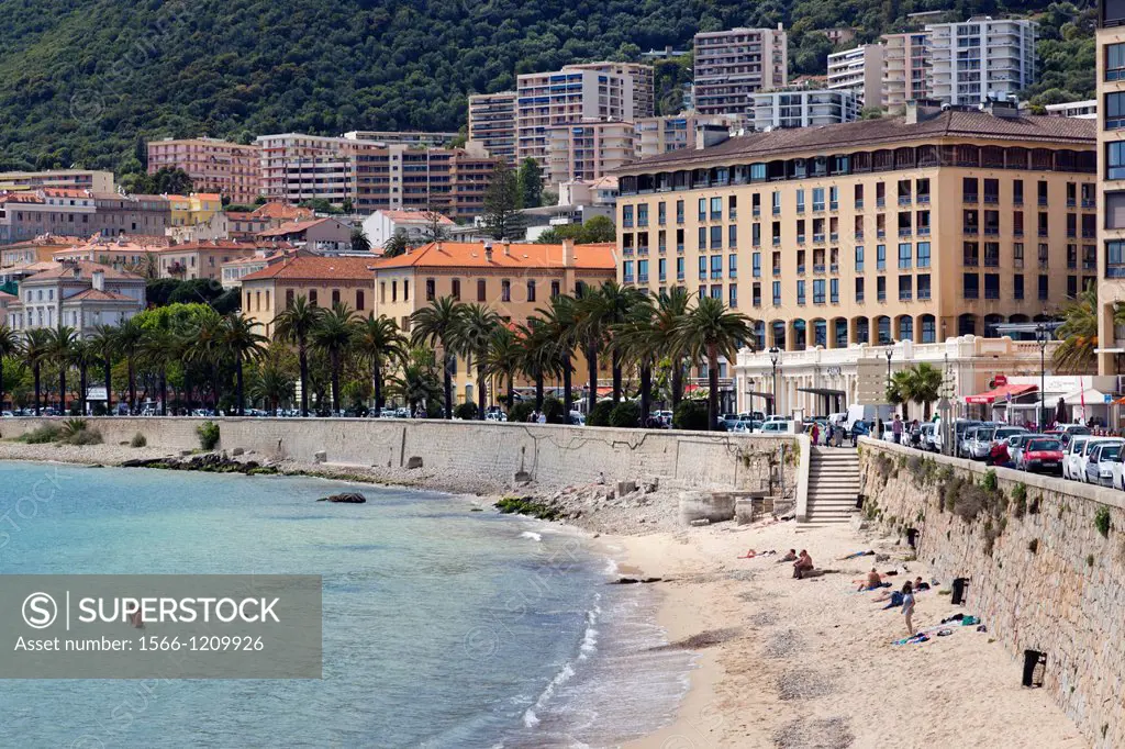 France, Corsica, Corse-du-Sud Department, Corsica West Coast Region, Ajaccio, city view from the seaside