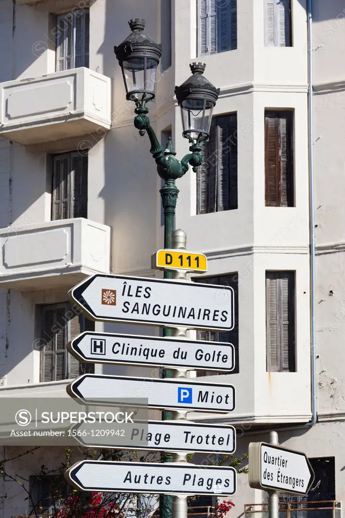 France, Corsica, Corse-du-Sud Department, Corsica West Coast Region, Ajaccio, street sign