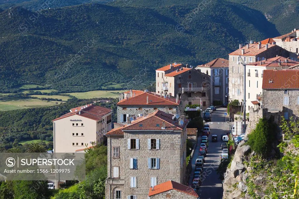 France, Corsica, Corse-du-Sud Department, Corsica South Coast Region, Le Satenais Area, Sartene, elevated town view