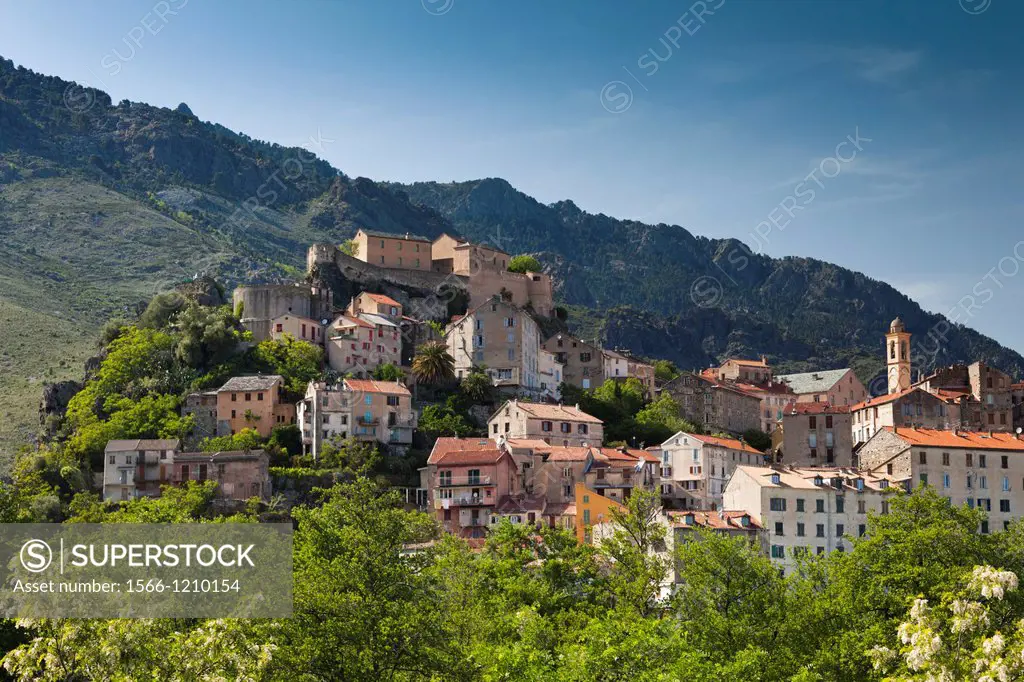 France, Corsica, Haute-Corse Department, Central Mountains Region, Corte, city and Citadel
