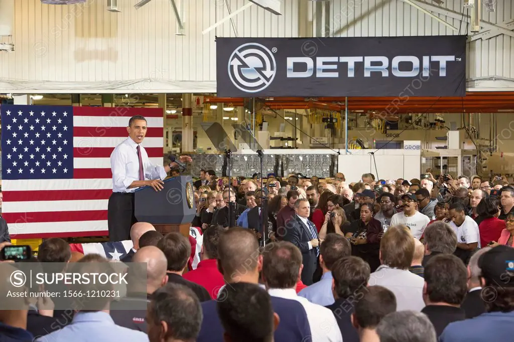 Redford, Michigan - President Barack Obama speaks on the economy to members of the United Auto Workers at the Detroit Diesel plant  He said Congress n...