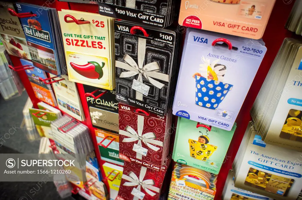 A selection of gift cards in a store in New York