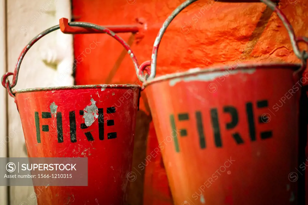 fire, two buckets to extinguish fires