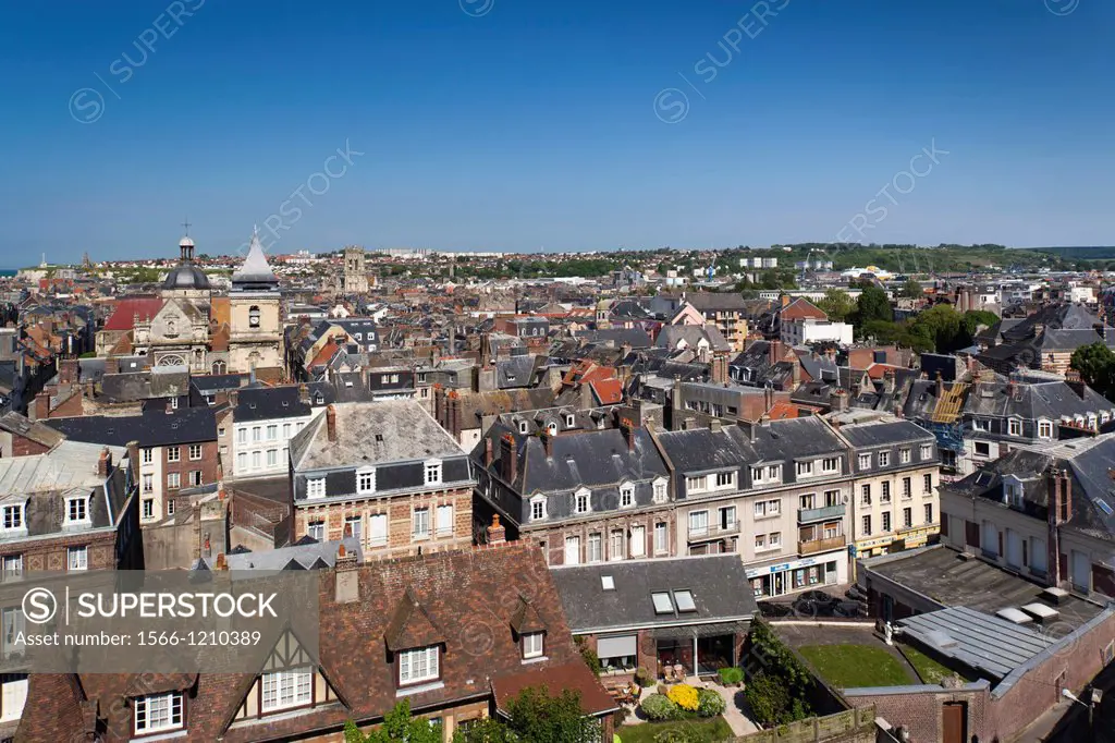 France, Normandy Region, Seine-Maritime Department, Dieppe, elevated city view with Eglise St-Remy church