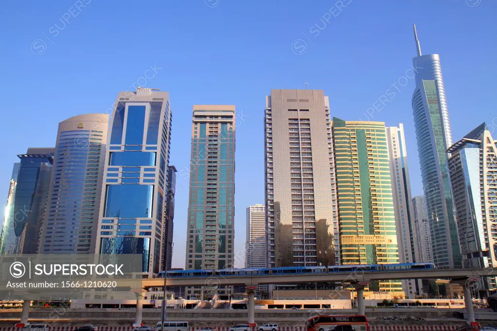 United Arab Emirates, U A E , UAE, Middle East, Dubai, Jumeirah Lake Towers Metro Station, Red Line, Lake City Tower, Global Lake View, Almas Tower, I...