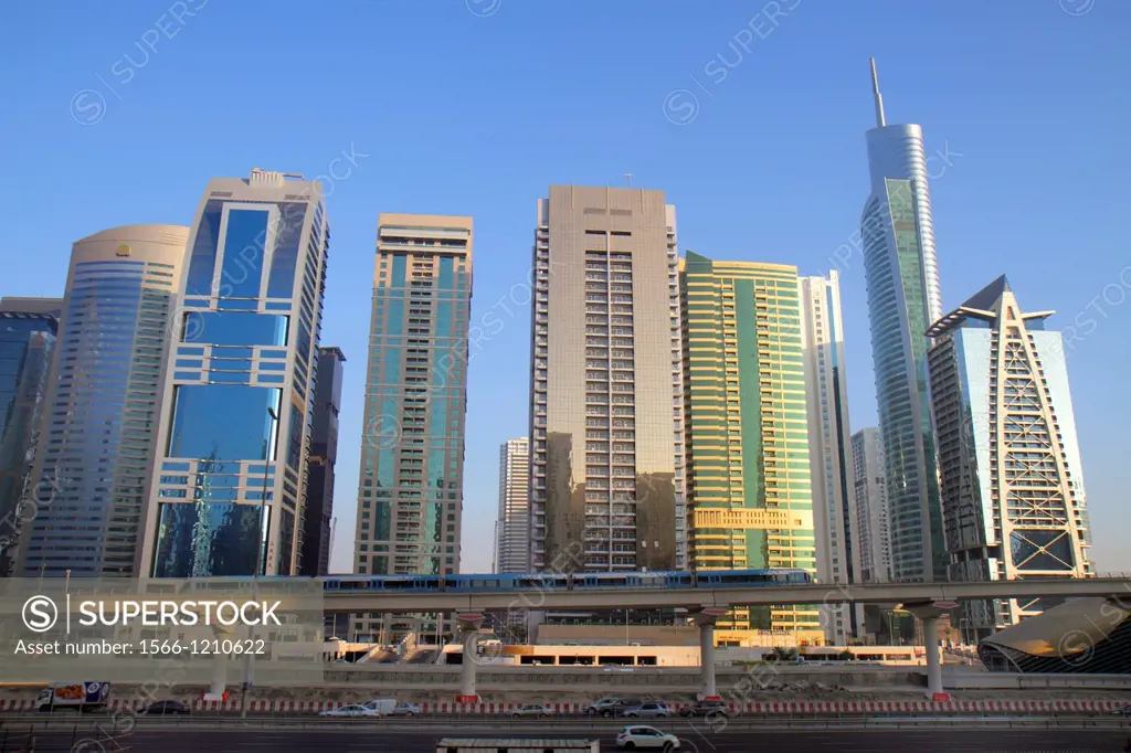 United Arab Emirates, U A E , UAE, Middle East, Dubai, Jumeirah Lake Towers Metro Station, Red Line, Lake City Tower, Global Lake View, Almas Tower, I...