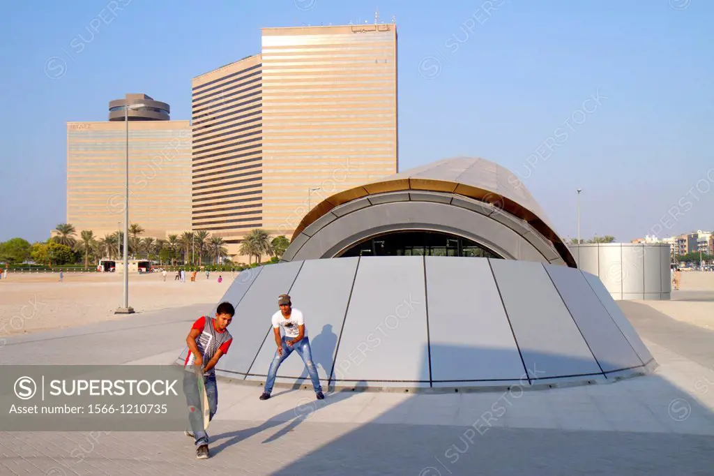 United Arab Emirates, U A E , UAE, Middle East, Dubai, Deira, Corinche Road, Palm Deira Metro Station, Green Line, subway, public transportation, Hyat...