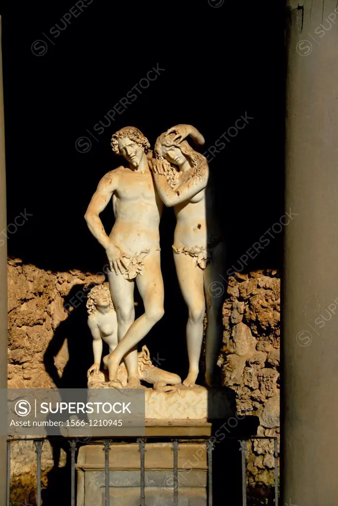 Michelangelo Naccharino´s Adam and Eve sculpture in Giuseppe Cacialli´s Annalena Grotto in the Boboli Gardens  Florence, Tuscany, Italy, Europe.