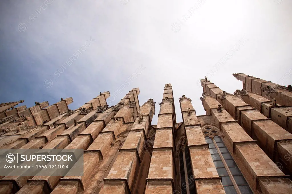 Gothic Cathedral of Santa Maria of Palma, side view. Palma, Majorca, Balearic Islands, Spain.