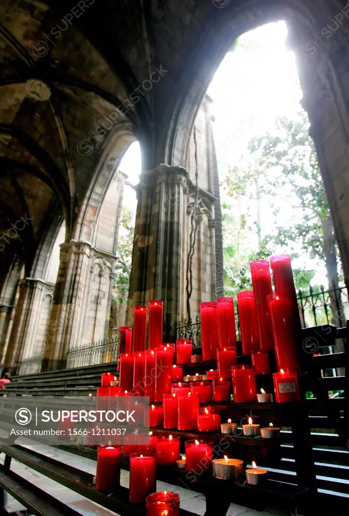 Votive candles. Cathedral of Barcelona. Spain