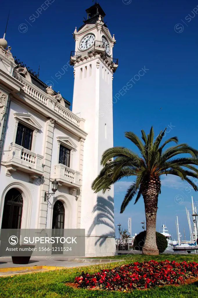Casa del reloj, house of the clock, harbour in Valencia, Comunitat Valenciana, Spain, Europe.