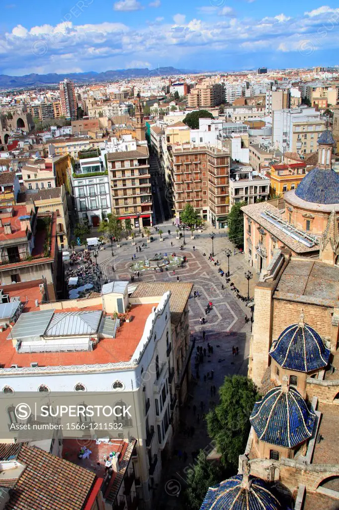 Old Town, Aerial view from Torre del Miguelete, Cathedral, Valencia, Comunitat Valenciana, Spain, Europe.