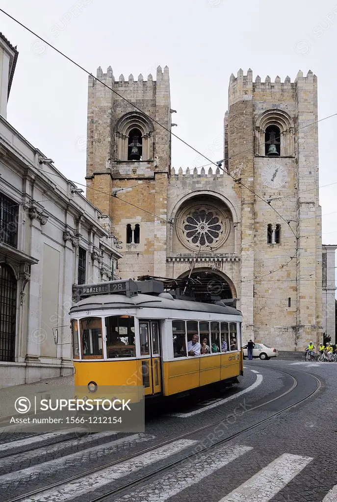 Cathedral and tramway  Lisbon  Portugal