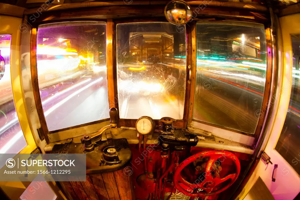 Interior view of Trolley at night, long exposure, Downtown Dallas, Texas, USA