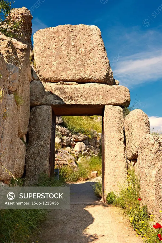 The North Postern Gate of Mycenae  1250 B C  Made from four Monolithic blocks of ´Almond Stone´ in a typical form of two upright jams, A lintel over t...