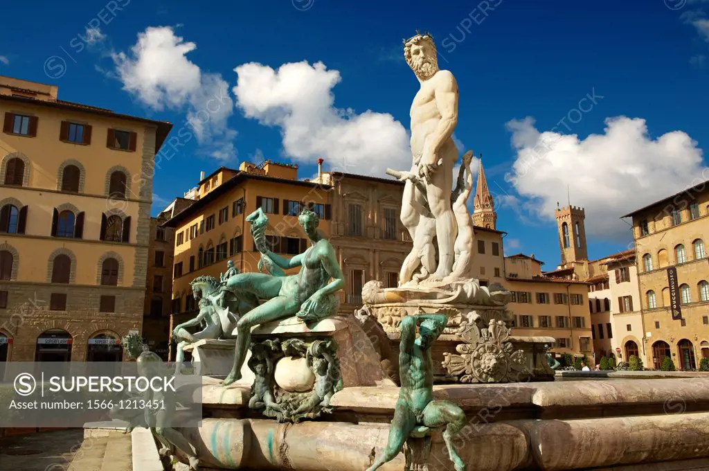 The Fountain of Neptune by Bartolomeo Ammannati 1575, Piazza della Signoria in Florence, Italy,