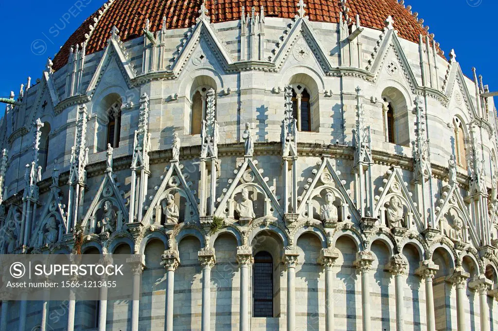 Medieval Sculptures of the exterior of the Bapistry of Pisa, Italy