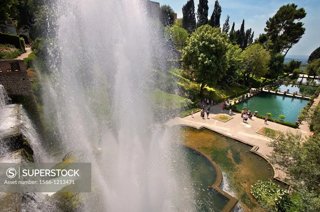 View of the water jets of the Organ fountain, 1566, housing organ pipies driven by air from the fountains  Villa d´Este, Tivoli, Italy - Unesco World ...