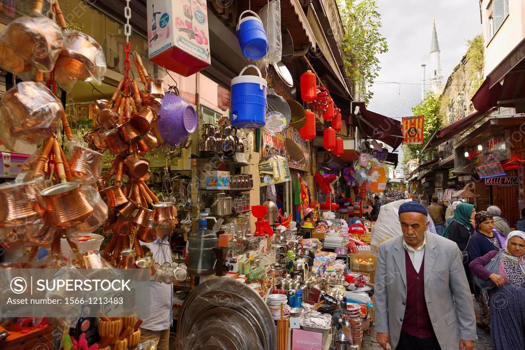 Local Turkish people shopping near the Egyptian Spice Market in Istanbul