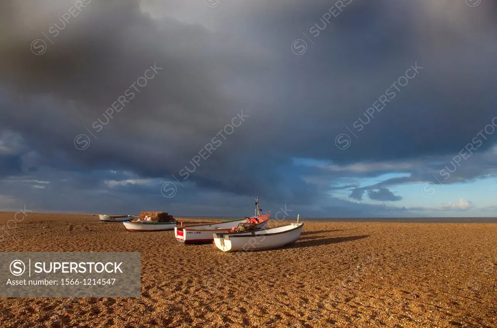 Boats on Cley Beach UK November storms