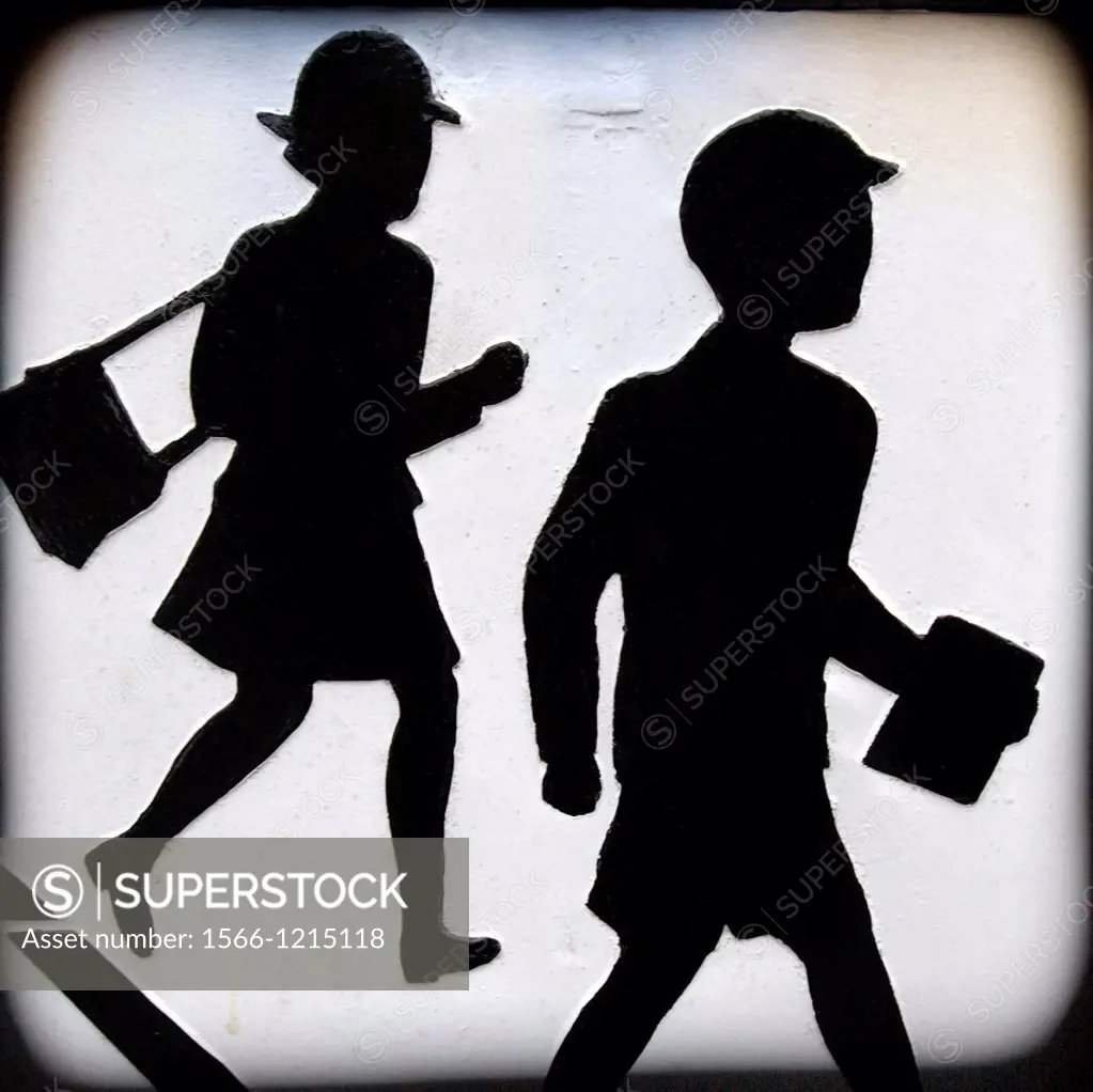 boy and girl walking to school, urban symbolism
